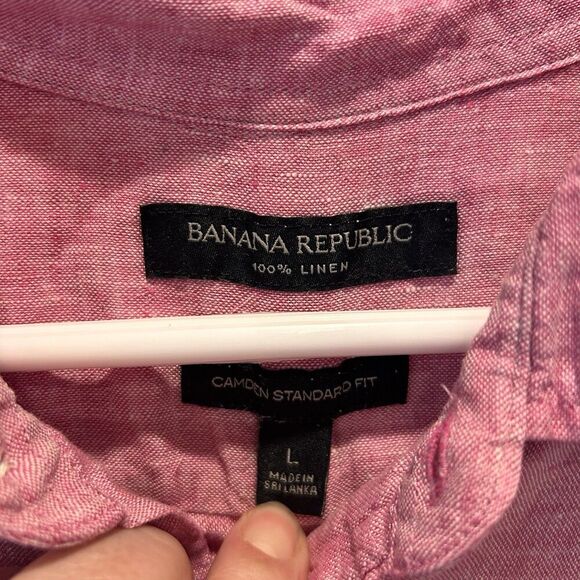 Banana Republic Men’s 100% Linen Camden Shirt Red Button Front Long Sleeve Large - Picture 2 of 4